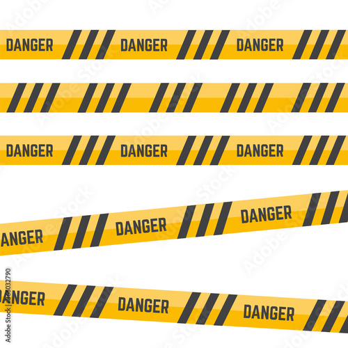 Yellow caution tape or warning tape. Stripe tape danger police line