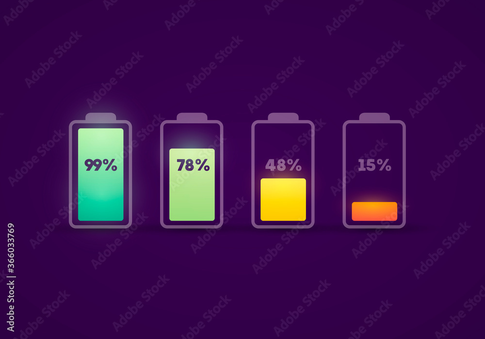 Vector Illustration Battery Icon Fuel And Low In Neon Colors Vector Illustration Battery Icon Fuel And Low In Neon Colors