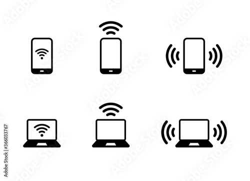 スマホとWi-Fiのアイコンのセット／通信／インターネット／電波