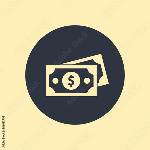 dollar banknote with coins flat icon on round background