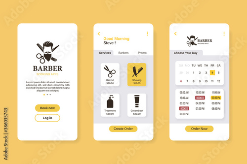 Barber shop booking application interface template