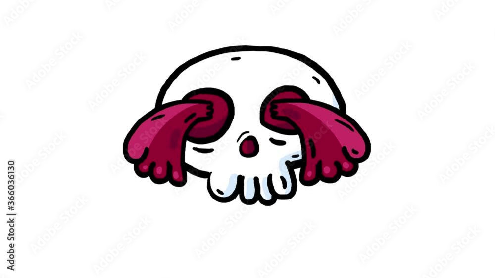 Cartoon crazy doodle monster skull flying. Seamless loop, alpha channel. Cartoon crazy doodle monster skull flying. Seamless loop, alpha channel.