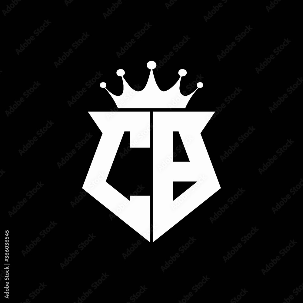 cb logo monogram shield shape with crown design template Stock Vector