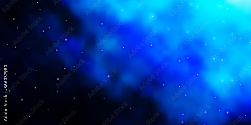 Dark BLUE vector background with small and big stars. Shining colorful illustration with small and big stars. Pattern for wrapping gifts.