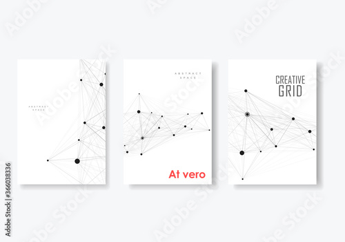 Vector abstract three brochures with molecules of black color on white background