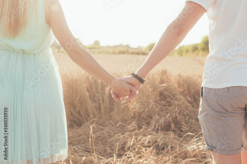 couples hands in wheat field