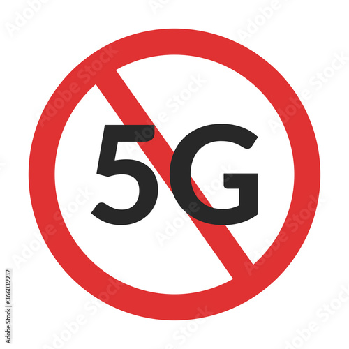 5g forbidden symbol. No 5G mobile network sign.