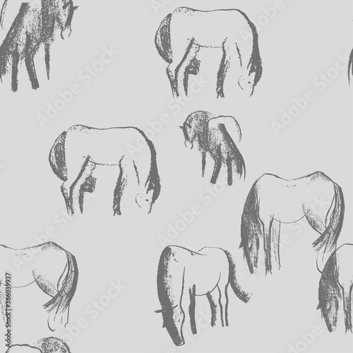 Seamless hand drawn pattern with horses.