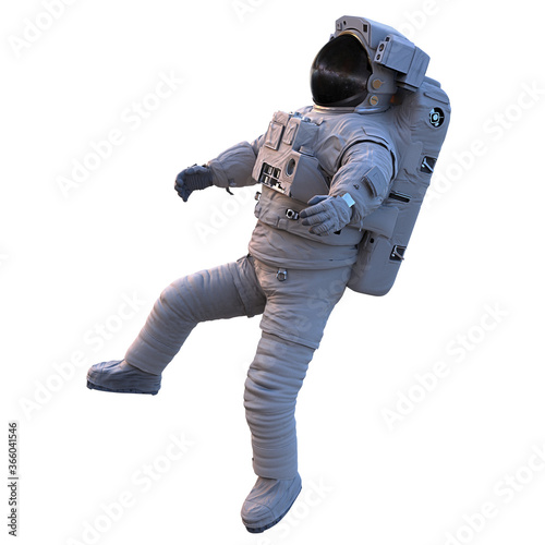 astronaut performing a spacewalk, isolated on white background
