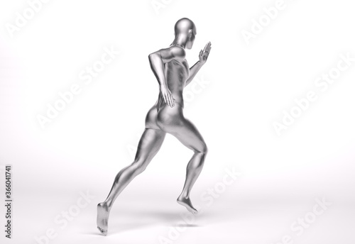 3D Rendering : a running male character with silver texture on the body © Tritons