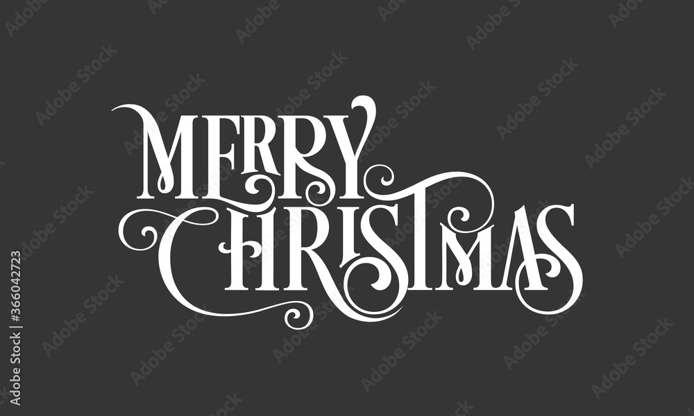 Merry Christmas beautiful lettering design isolated on black background.