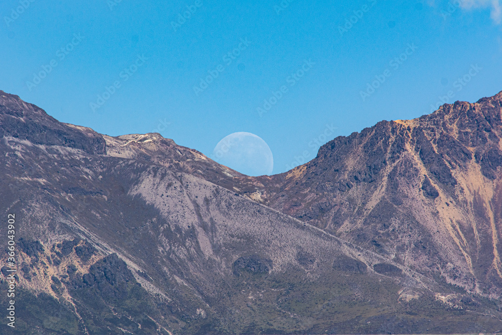 mountain landscape in the morning, beatiful moon 