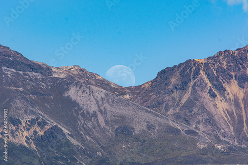 mountain landscape in the morning, beatiful moon 
