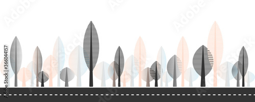 trees road landscape seamless soft blue ivory black