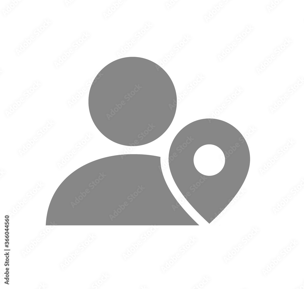 User profile with location mark grey icon. Public place navigation, direction User profile with location mark grey icon. Public place navigation, direction