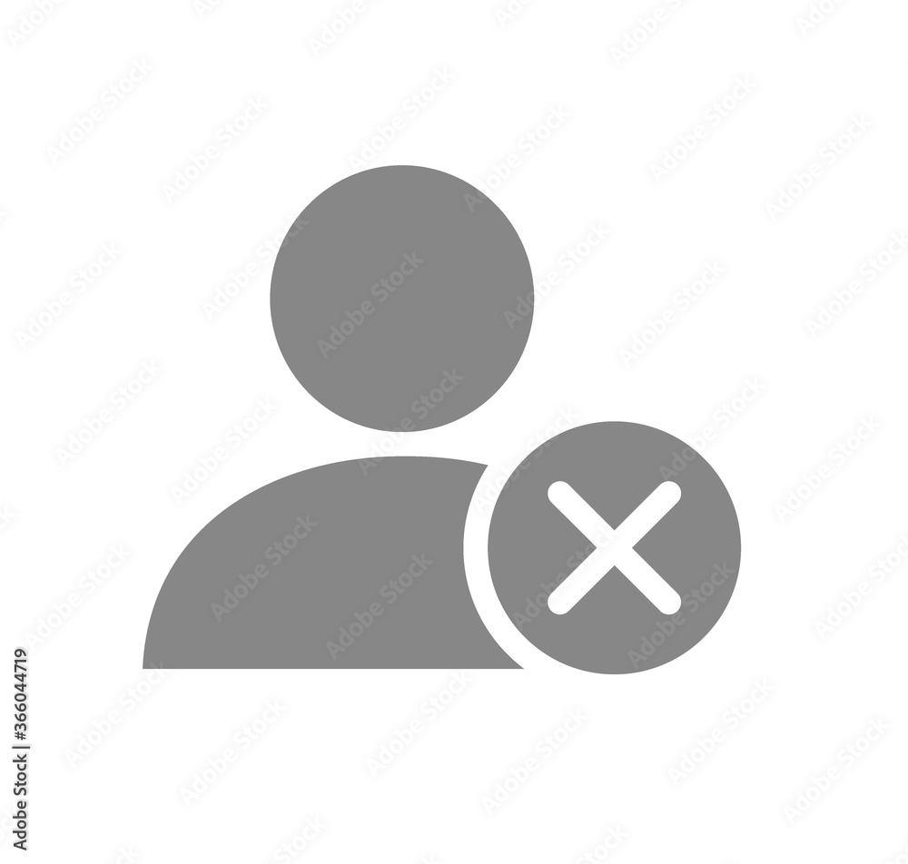 User profile with cross checkmark grey icon. Employee rejected symbol User profile with cross checkmark grey icon. Employee rejected symbol