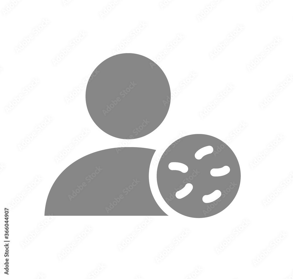 Obraz premium User profile with bacteria grey icon. Infections, coronavirus, no admittance symbol