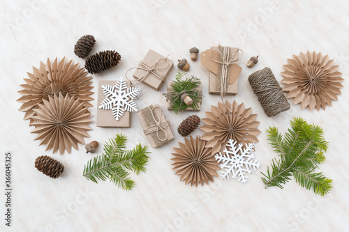 Fototapeta Naklejka Na Ścianę i Meble -  Hand crafted gifts with natural Christmas decorations without plastic.