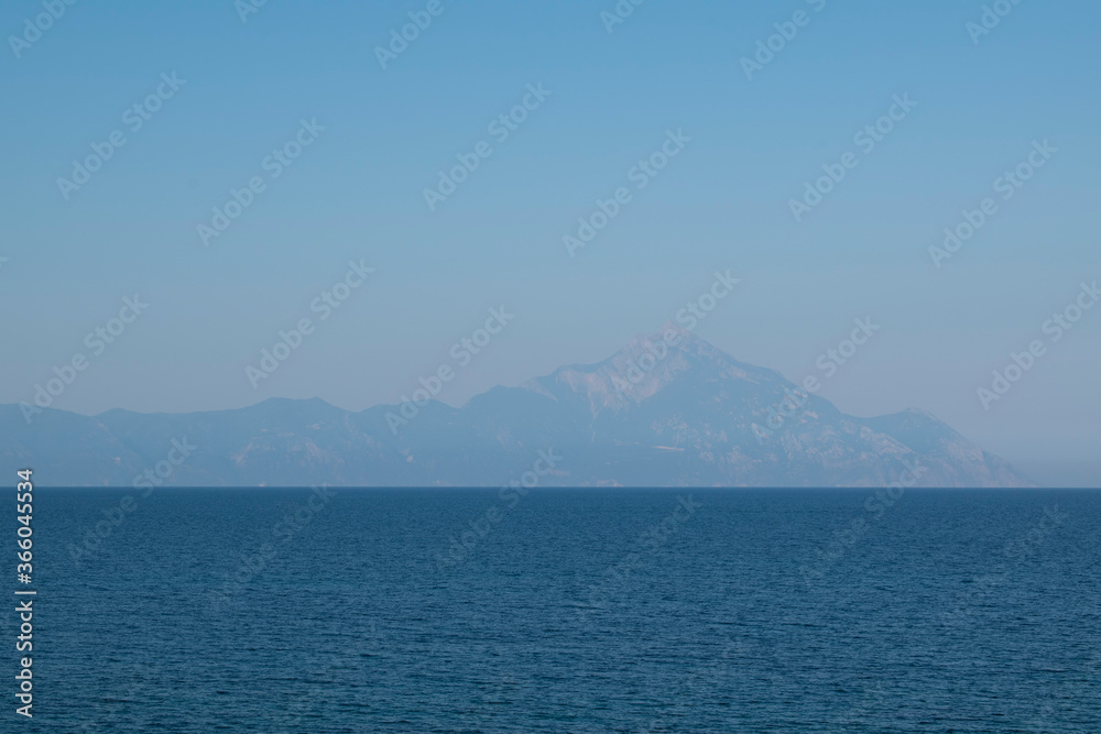 Mount Athos peninsula background. Wallpaper, Copy space Mount Athos peninsula background. Wallpaper, Copy space