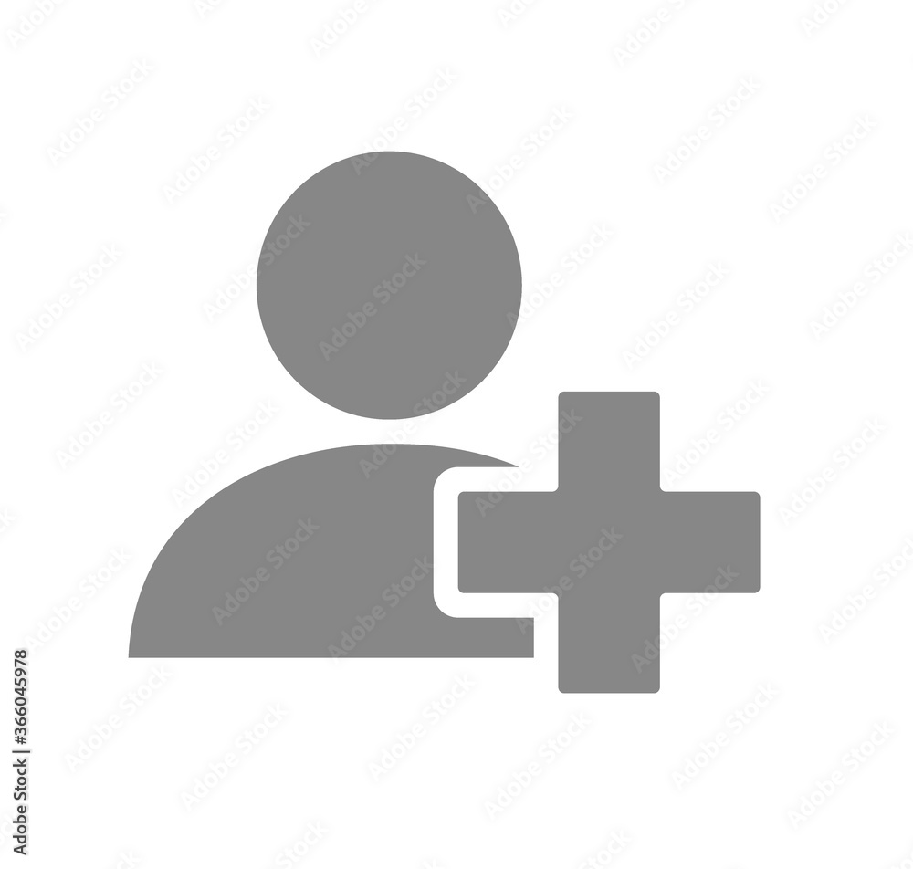 User profile with cross grey icon. Doctor, physician in social network symbol