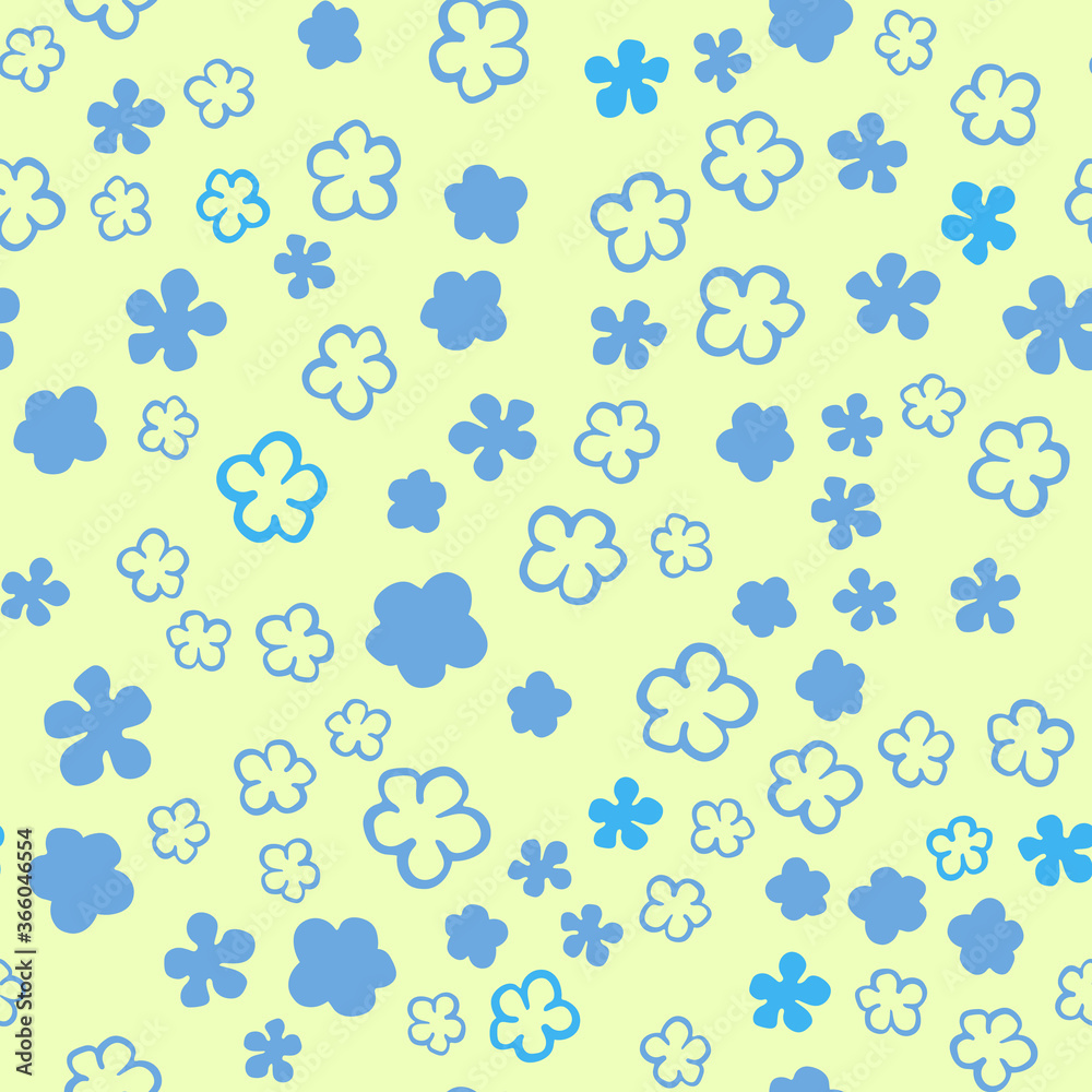 Vector seamles pattern small blue flowers on a yellow