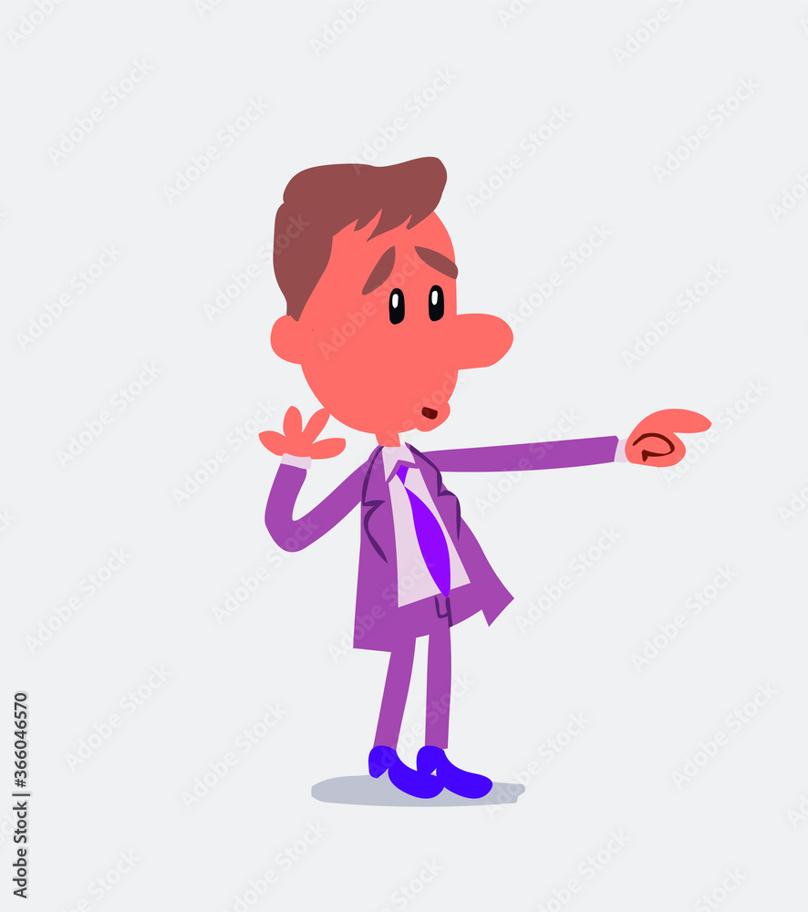 Surprised businessman points to something in isolated vector illustration
Surprised businessman points to something in isolated vector illustration