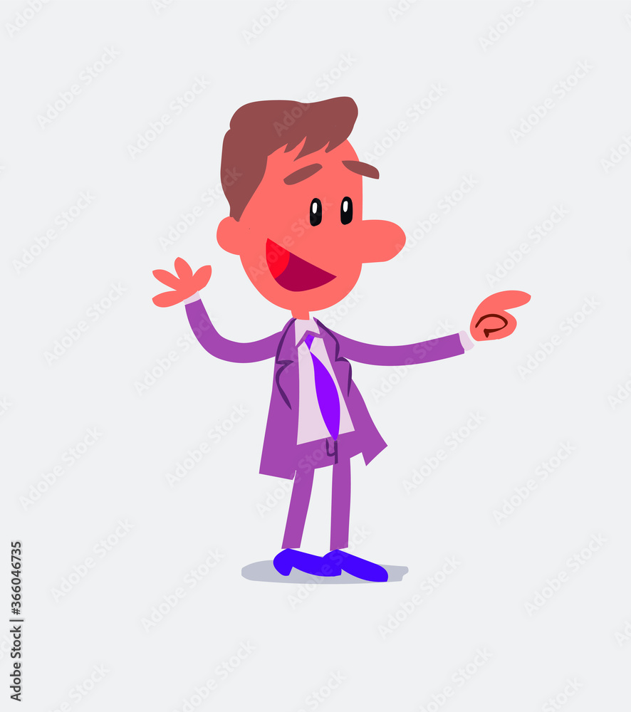 Businessman smiling while pointing in isolated vector illustration
