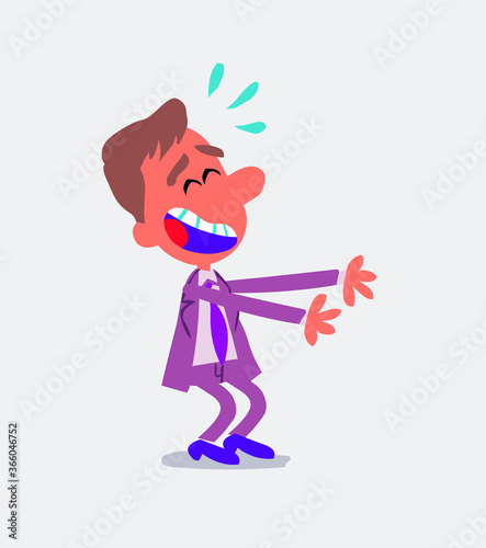 Businessman laughing a lot while showing something
