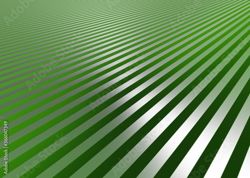 Bright green stripes on metallic surface. Abstract diagonal background. 3D rendering.