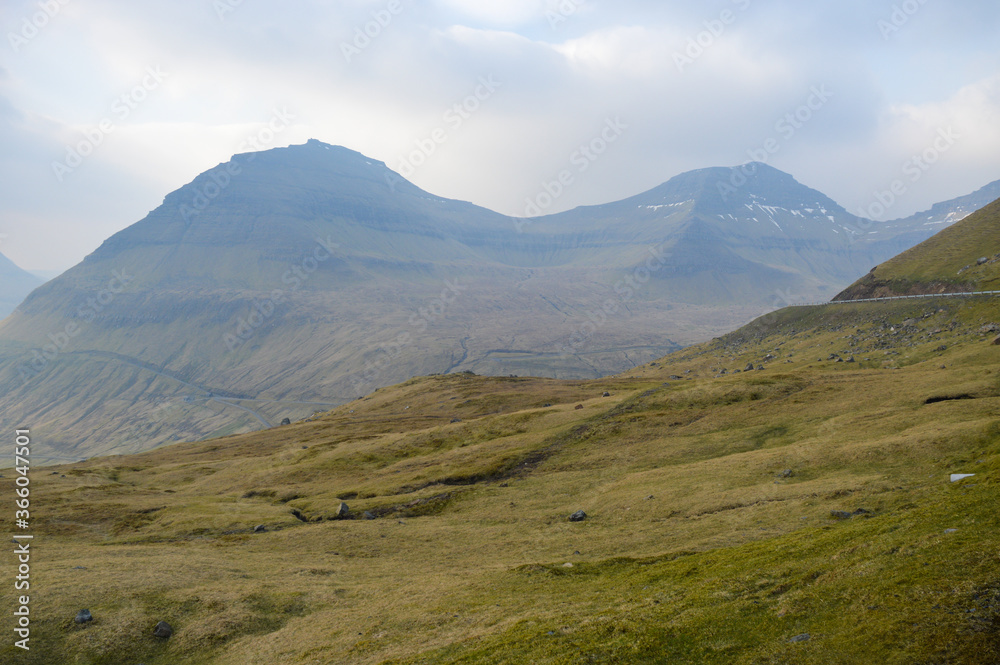 Amazing view in Faroe Islands (Denmark, Europe). Beautiful Panoramic Scene Of Nordic Islands