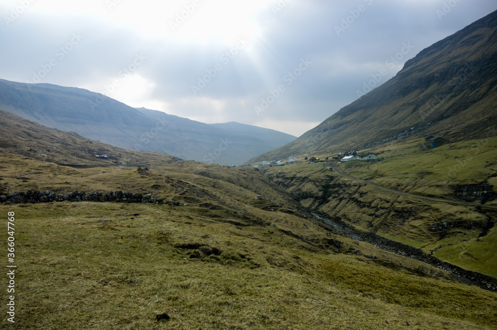 Amazing view in Faroe Islands (Denmark, Europe). Beautiful Panoramic Scene Of Nordic Islands