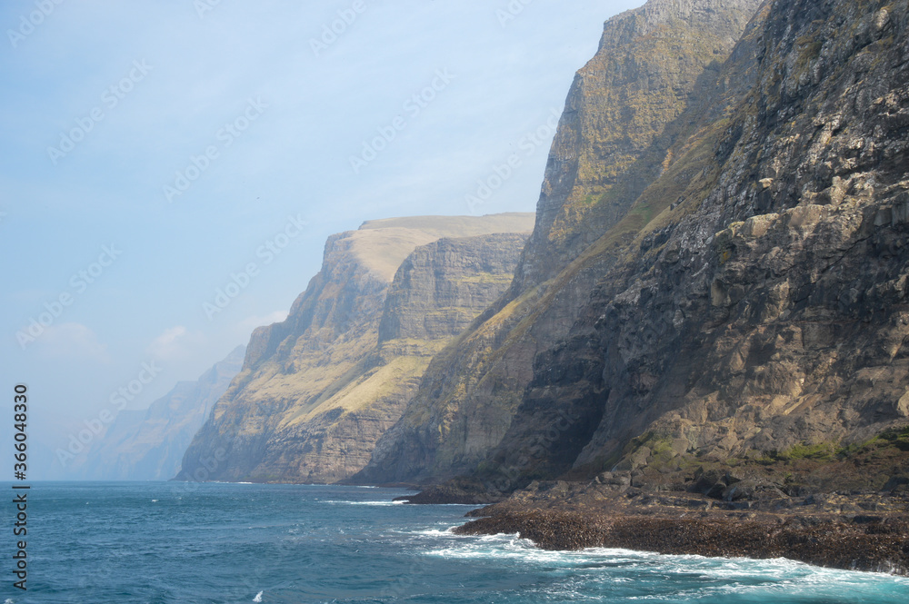 Amazing view in Faroe Islands (Denmark, Europe). Beautiful Panoramic Scene Of Nordic Islands