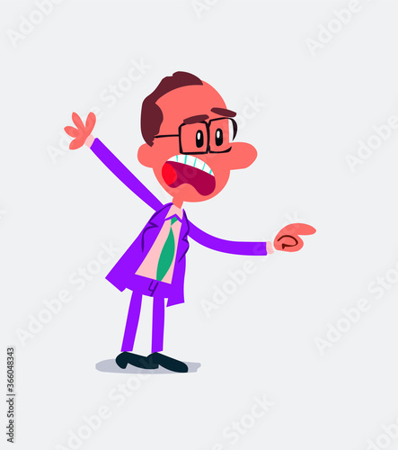 Business man pointing at something outraged in isolated vector illustration
