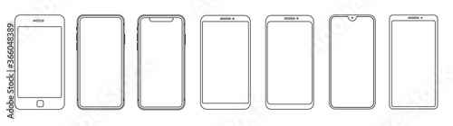 Outline graphic mobile phone. Vector illustration