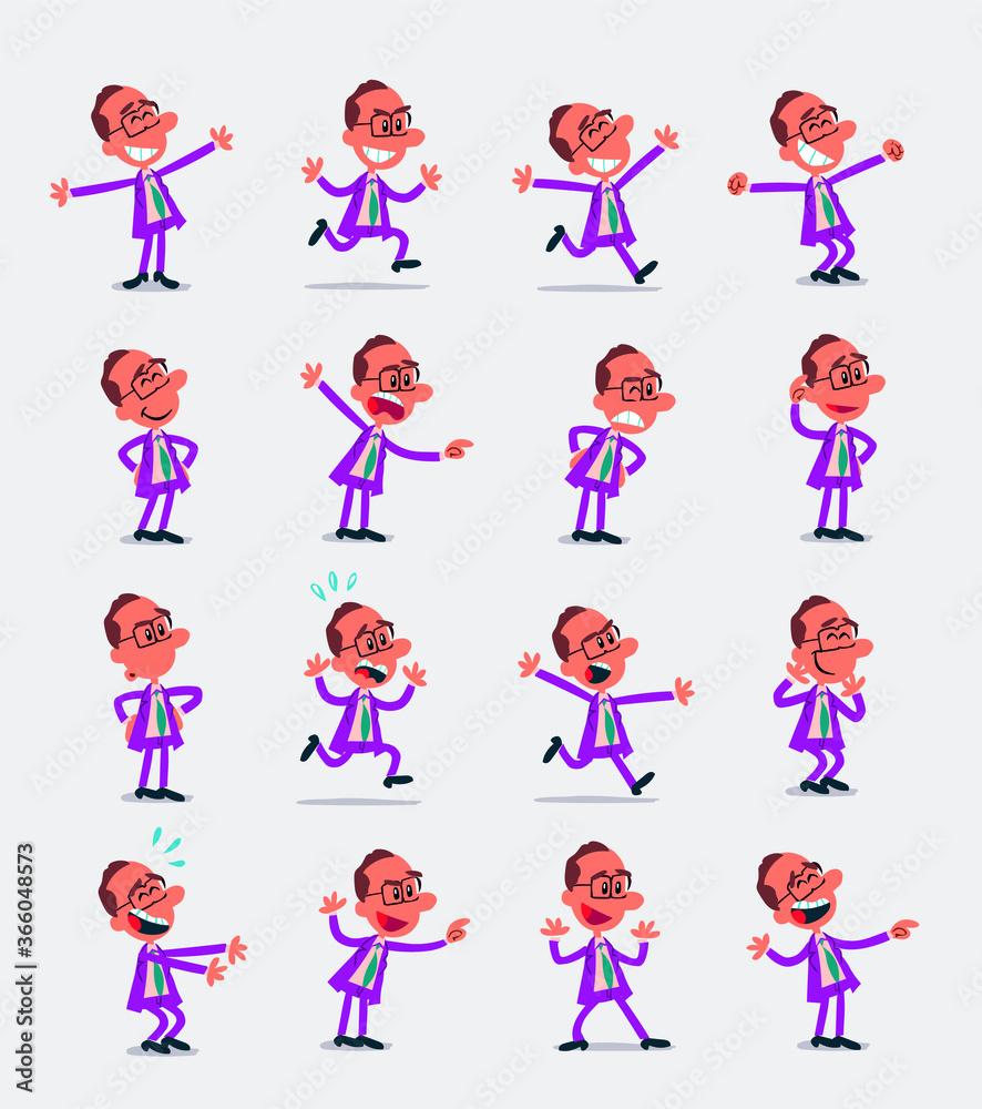 Cartoon character businessman in smart casual style. Set with different postures, attitudes and poses, doing different activities in isolated vector illustrations.
Cartoon character businessman in smart casual style. Set with different postures, attitudes and poses, doing different activities in isolated vector illustrations.