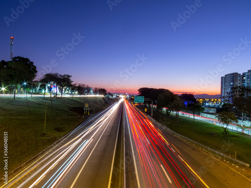 Taubaté, São Paulo, Brazil - July 19, 2020: vehicle traffic on the Presidente Dutra highway in the early evening.