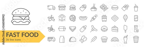 Fast food line icon set. Isolated signs on white background. Vector illustration. Collection