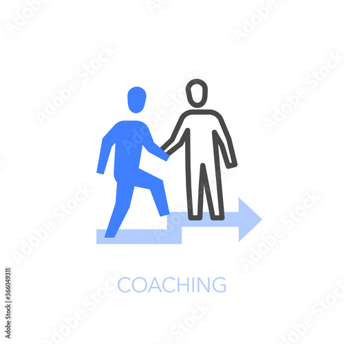 Coaching symbol with two people, one helping the other on the stairs. Easy to use for your website or presentation.