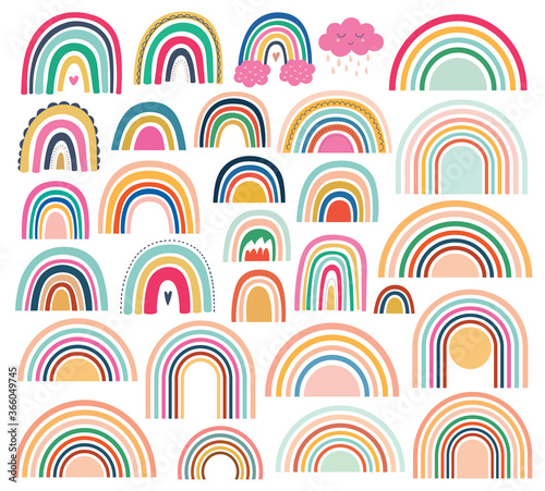 Pastel stylish trendy rainbows vector illustrations	
 photo