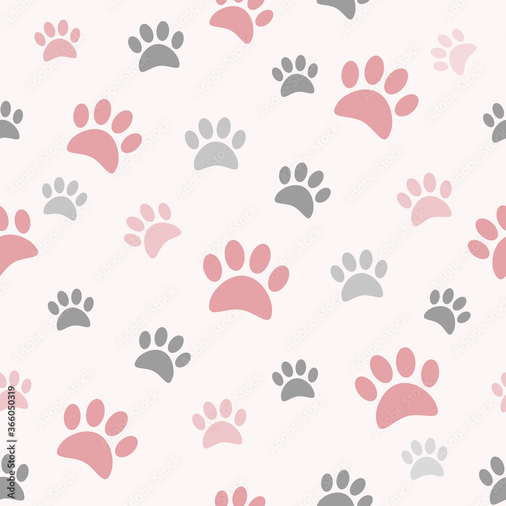 Cute girlish paw prints on seamless pattern.
Good for textile print, wallpaper, wrapping paper, print on gifts.