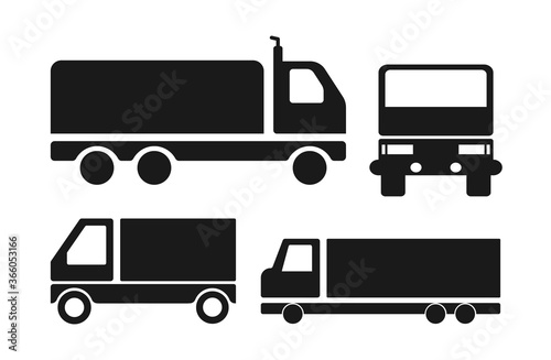 Set of icons trucks of black color on a white background.