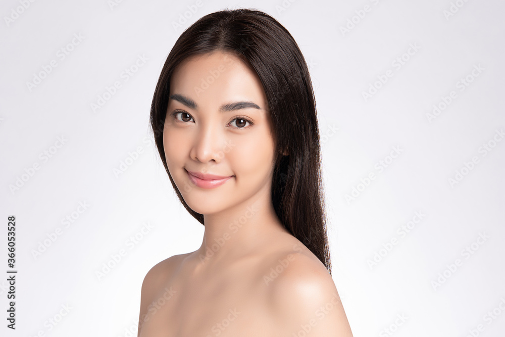 Beautiful Young asian Woman with Clean Fresh Skin, on white background, Face care, Facial treatment, Cosmetology, beauty and spa, Asian women portrait Beautiful Young asian Woman with Clean Fresh Skin, on white background, Face care, Facial treatment, Cosmetology, beauty and spa, Asian women portrait