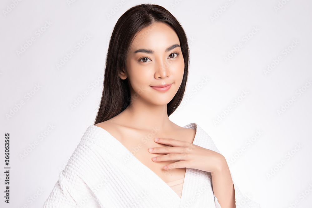 Beautiful Young Asian Woman touching her body with fresh Healthy Skin, isolated on white background, Beauty Cosmetics and Facial treatment Concept. Beautiful Young Asian Woman touching her body with fresh Healthy Skin, isolated on white background, Beauty Cosmetics and Facial treatment Concept.