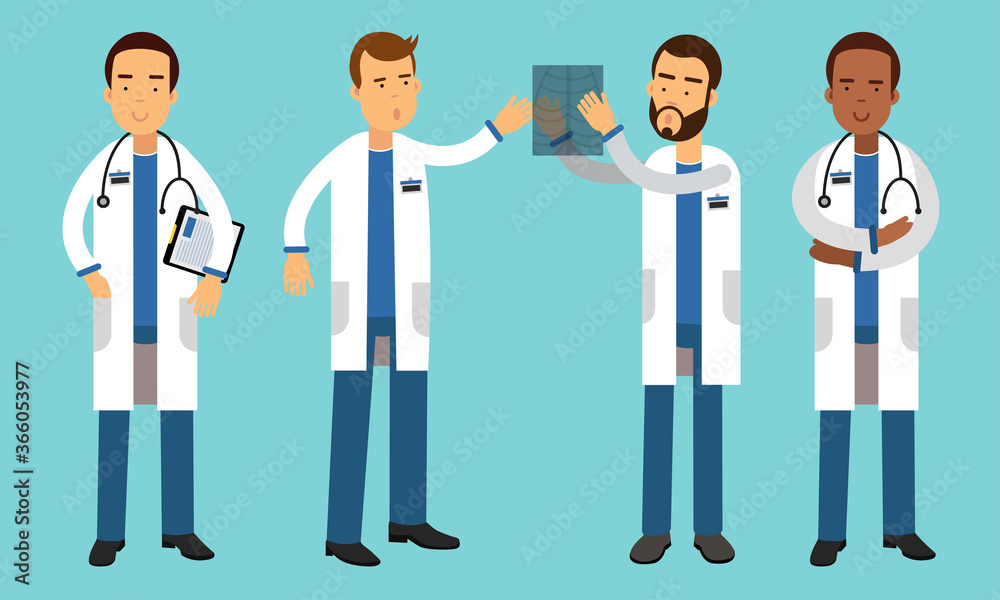 Man Doctors Wearing Medical Uniform Checking X-ray Photograph Vector Illustrations Set Man Doctors Wearing Medical Uniform Checking X-ray Photograph Vector Illustrations Set