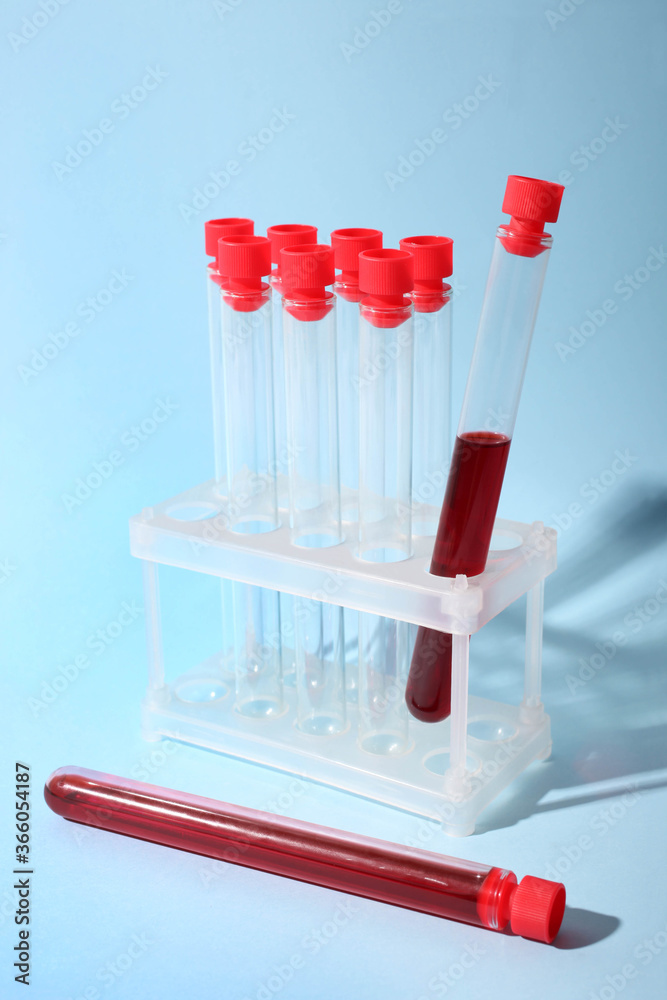 Test tubes with blood on a stand Test tubes with blood on a stand