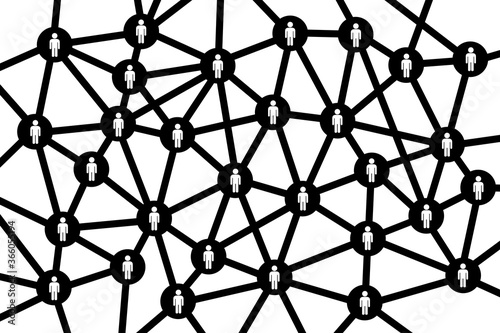Net and networking - social connection between people in the society. United common crowd. Vector black and white illustration.