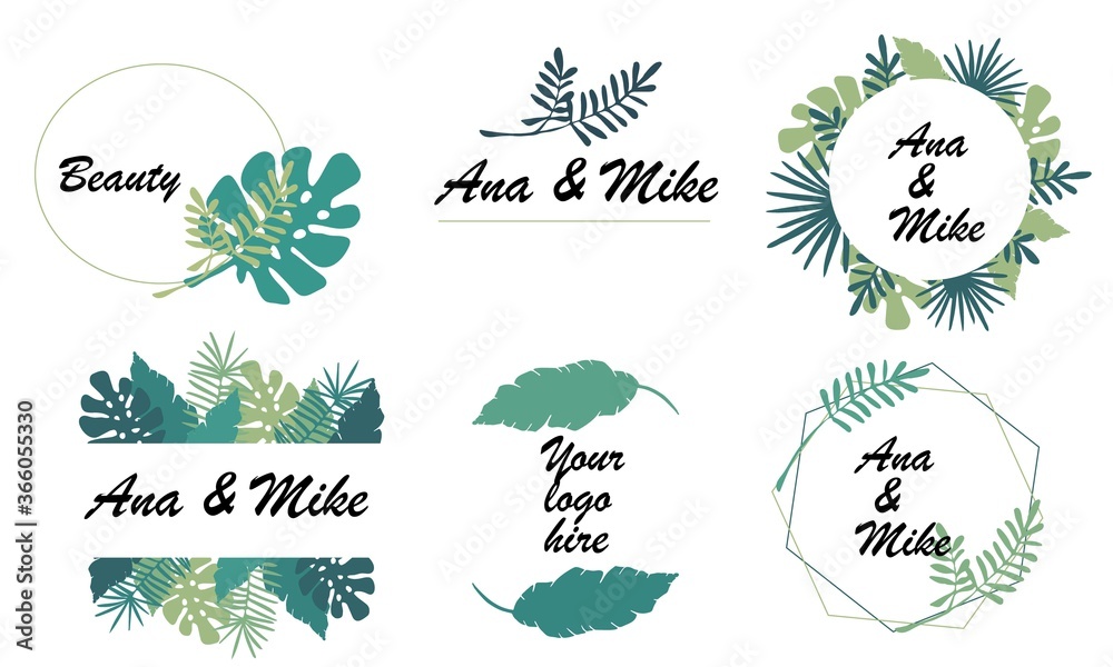 Wedding logos, hand drawn elegant, delicate monogram collection,logo, beauty sphere. tropical design. vector bundle