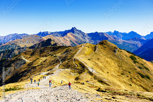 Fototapeta Naklejka Na Ścianę i Meble -  ZAKOPANE, POLAND - OCT 13, 2018: The High Tatras Mountains (Vysoké Tatry, Tatry Wysokie, Magas-Tátra), are a mountain range along the border of Slovakia in the Prešov Region, and southern Poland.