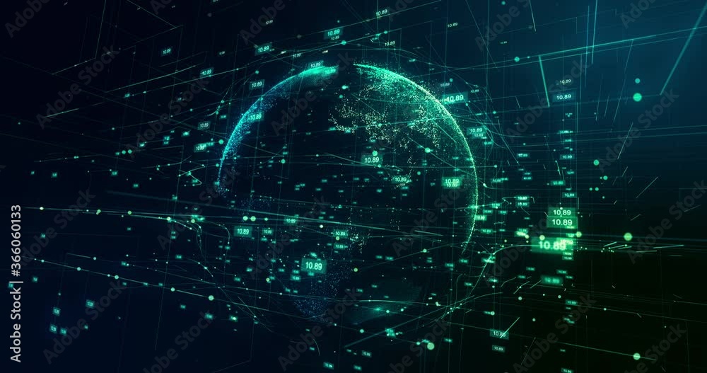 Earth and Digital Hologram Technology Concept.  Business Global Network Data and  Cyberspace Background. Network Grid Motion Abstact Loop 3D Animation 4k
