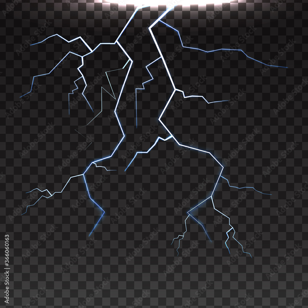 Lightning bolt isolated on transparent background. Trendy realistic